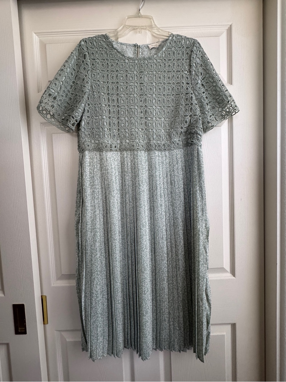 orange creek Sage Green Lace Bodice Pleated Midi Dress